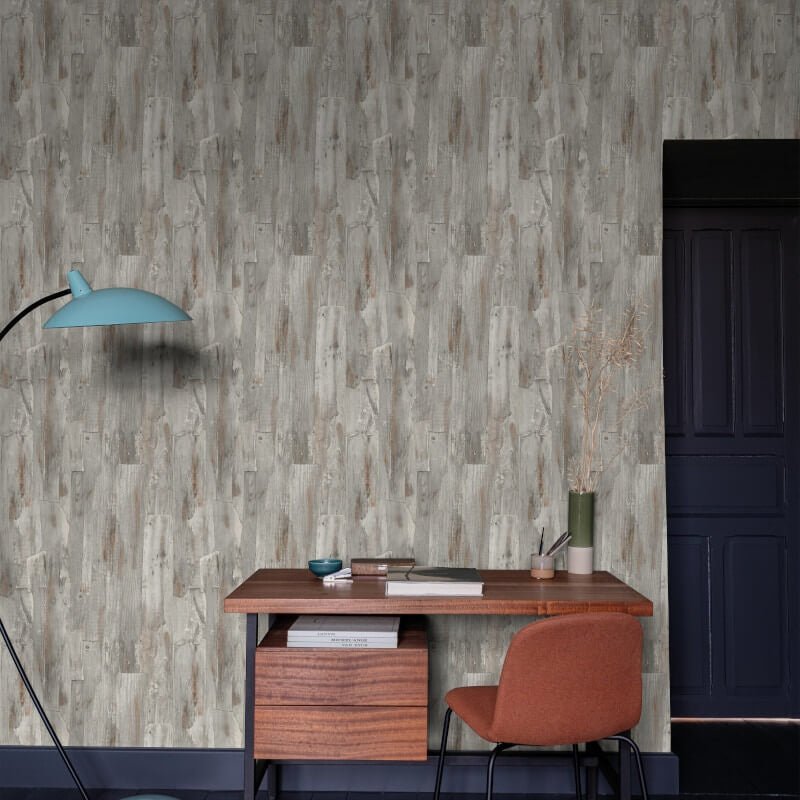Ciara Wooden Wall Wallpaper - Grey/Brown - Grandeco - A62801Wallpaper199