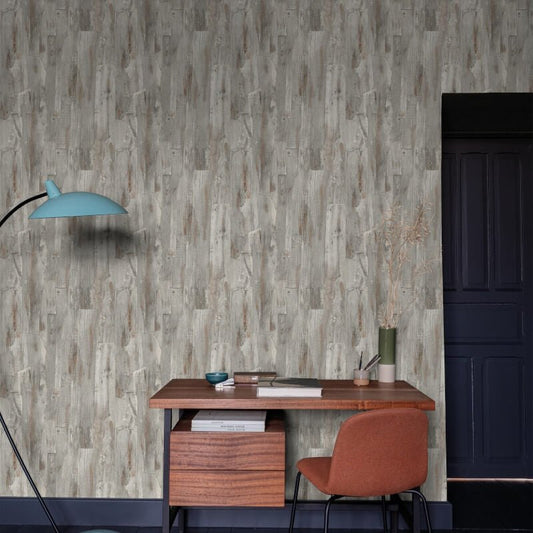 Ciara Wooden Wall Wallpaper - Grey/Brown - Grandeco - A62801Wallpaper199