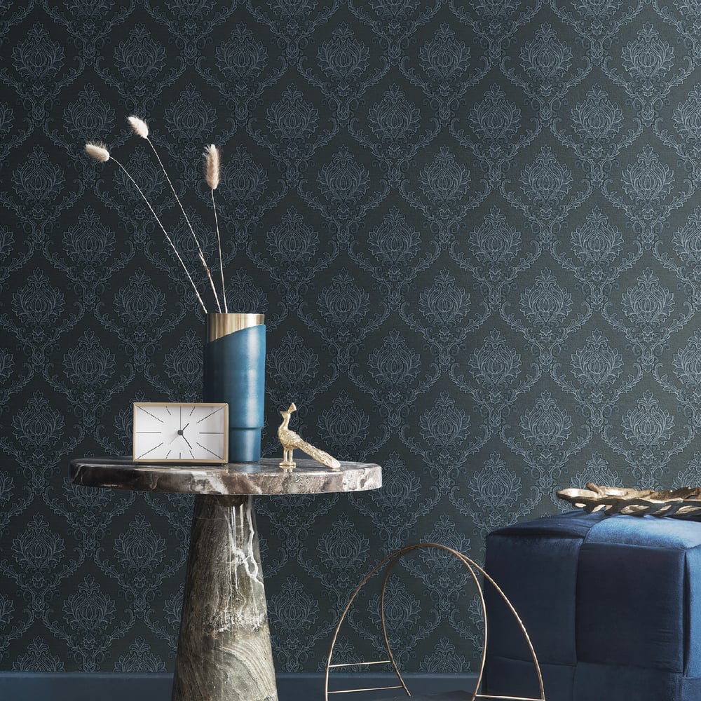 Classic Italian Delicate Damask Wallpaper - Deep Blue - Galerie - 23649Wallpaper199
