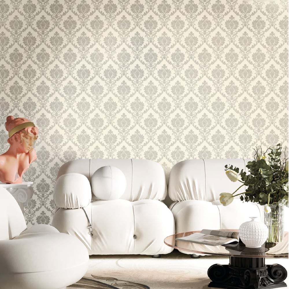 Classic Italian Delicate Damask Wallpaper - Silver/Ivory - Galerie - 23641Wallpaper199