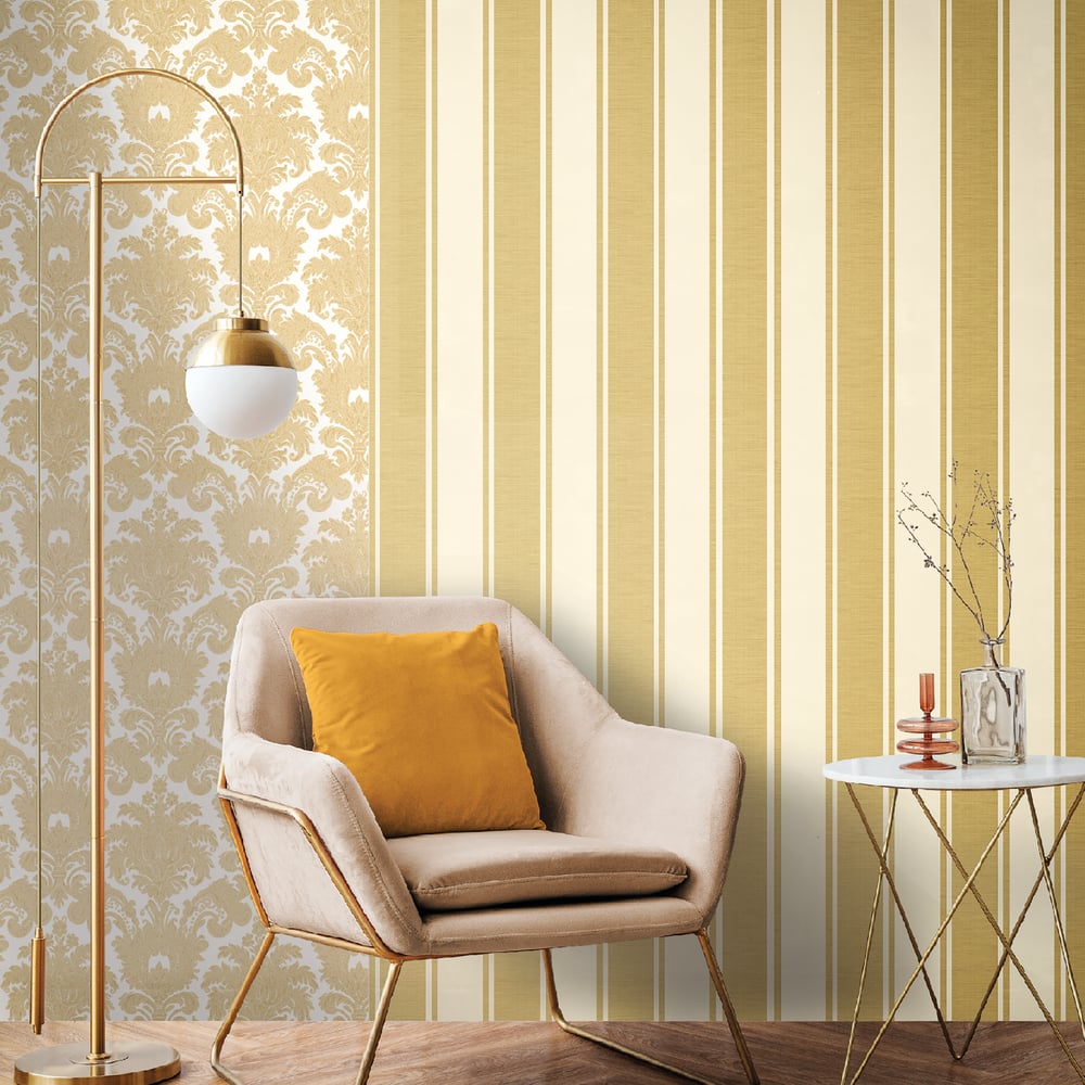Classic Italian Elegant Stripe Wallpaper - Gold/Ivory - Galerie - 23672Wallpaper199