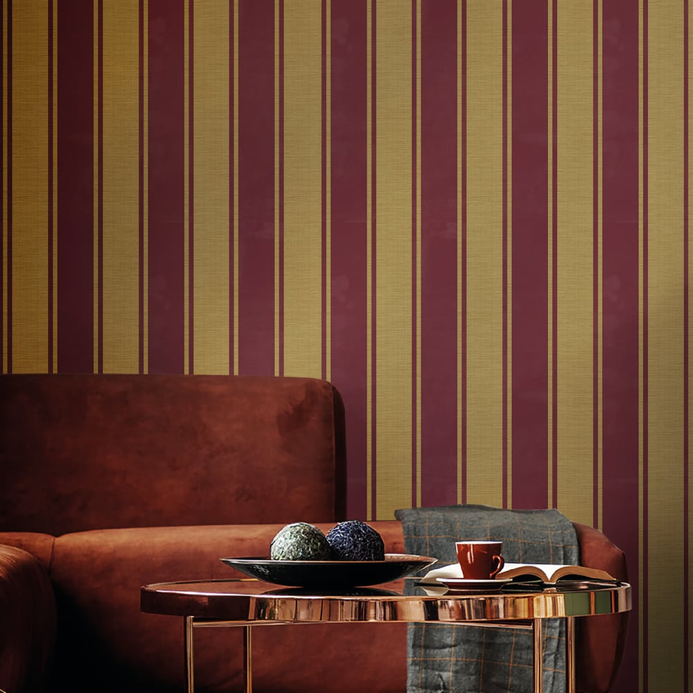 Classic Italian Elegant Stripe Wallpaper - Red/Gold - Galerie - 23678Wallpaper199