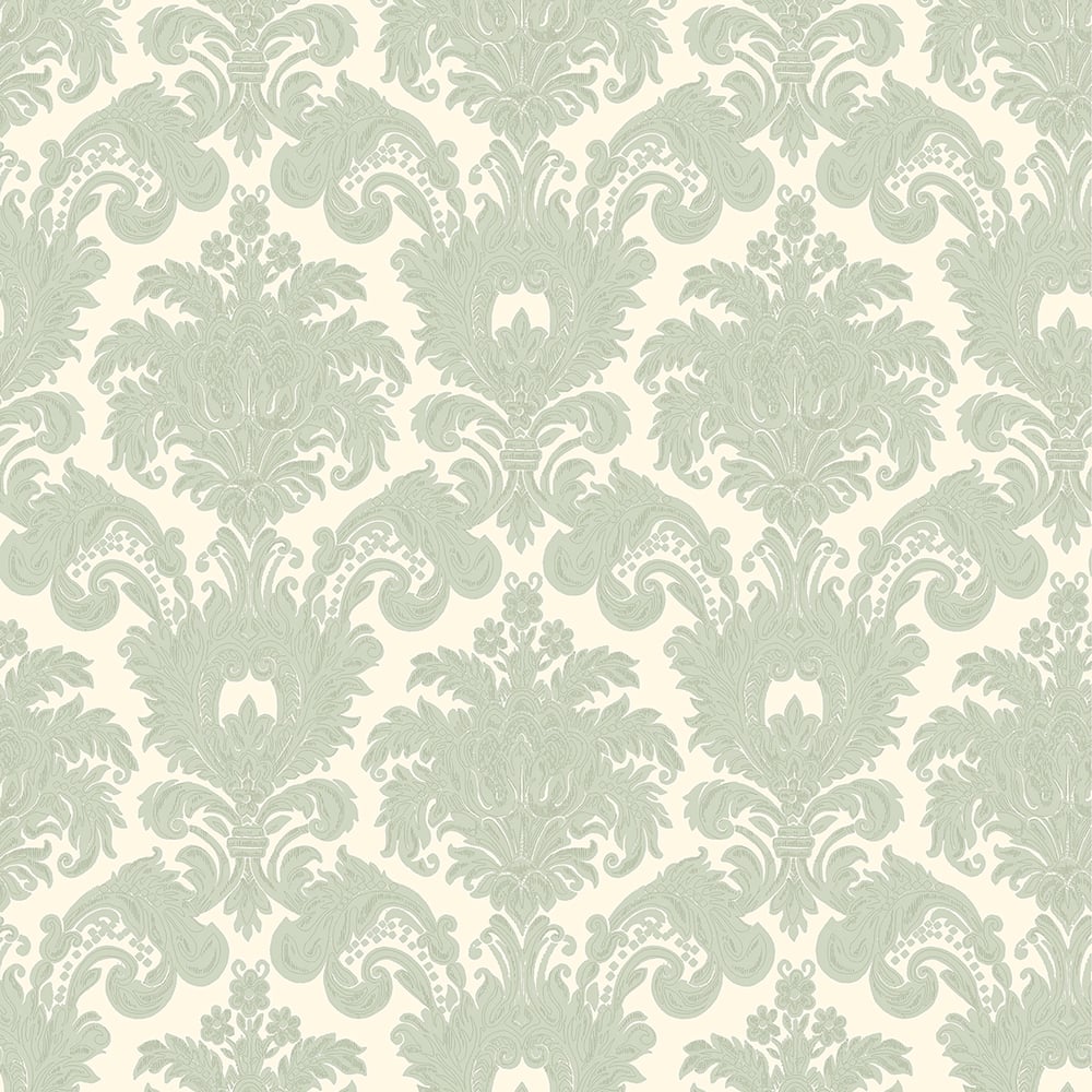 Classic Italian Scrolling Damask Wallpaper - Mint Green/Ivory - Galerie - 23615Wallpaper199