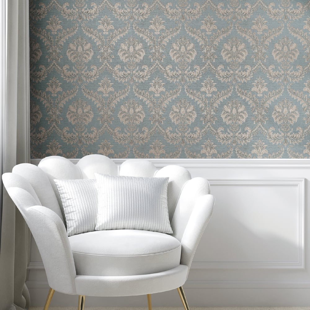 Classic Italian Traditional Damask Wallpaper - Blue/Beige - Galerie - 23606Wallpaper199