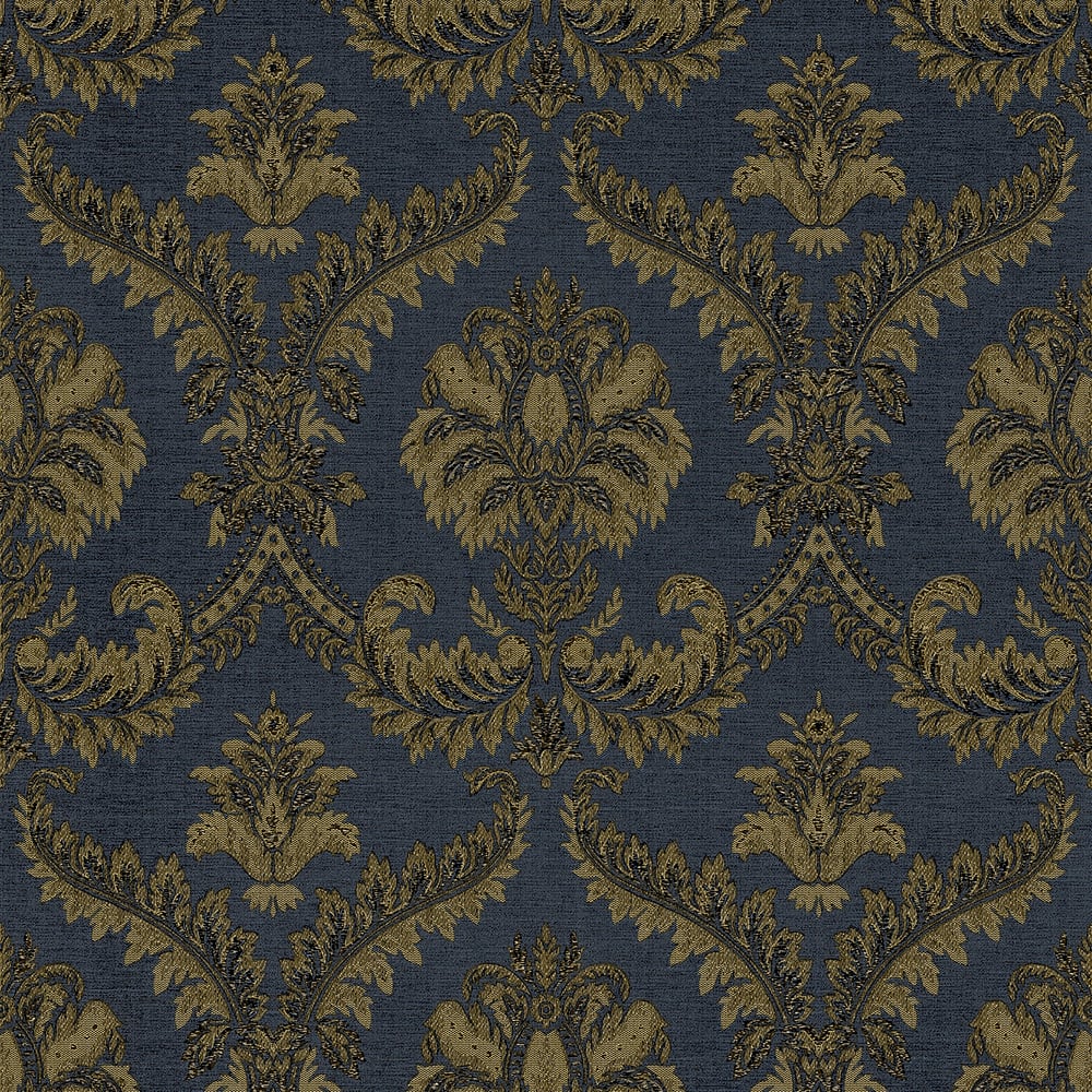 Classic Italian Traditional Damask Wallpaper - Deep Blue/Antique Gold - Galerie - 23609Wallpaper199