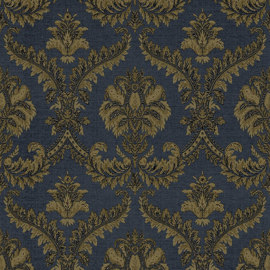 Classic Italian Traditional Damask Wallpaper - Deep Blue/Antique Gold - Galerie - 23609Wallpaper199