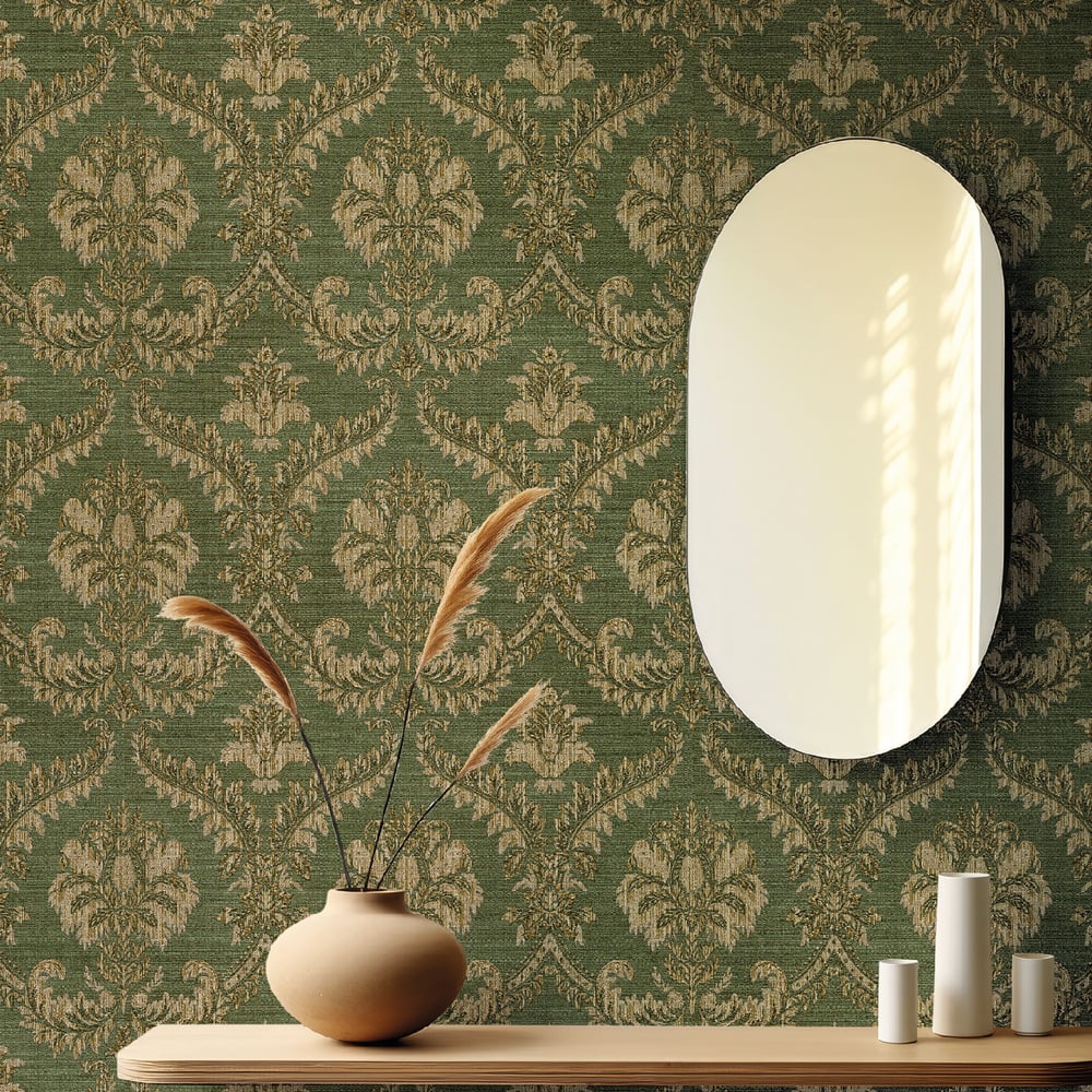 Classic Italian Traditional Damask Wallpaper - Green/Beige - Galerie - 23607Wallpaper199