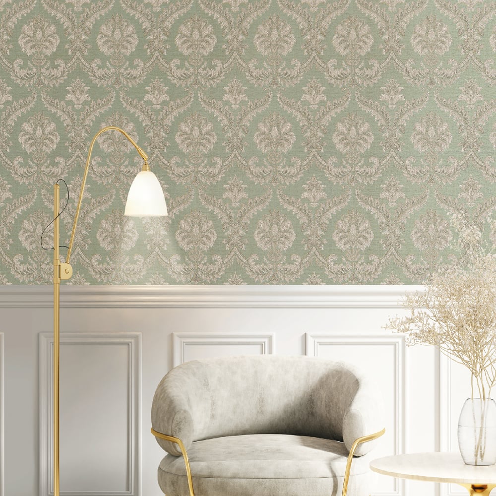 Classic Italian Traditional Damask Wallpaper - Powder Blue/Beige - Galerie - 23605Wallpaper199