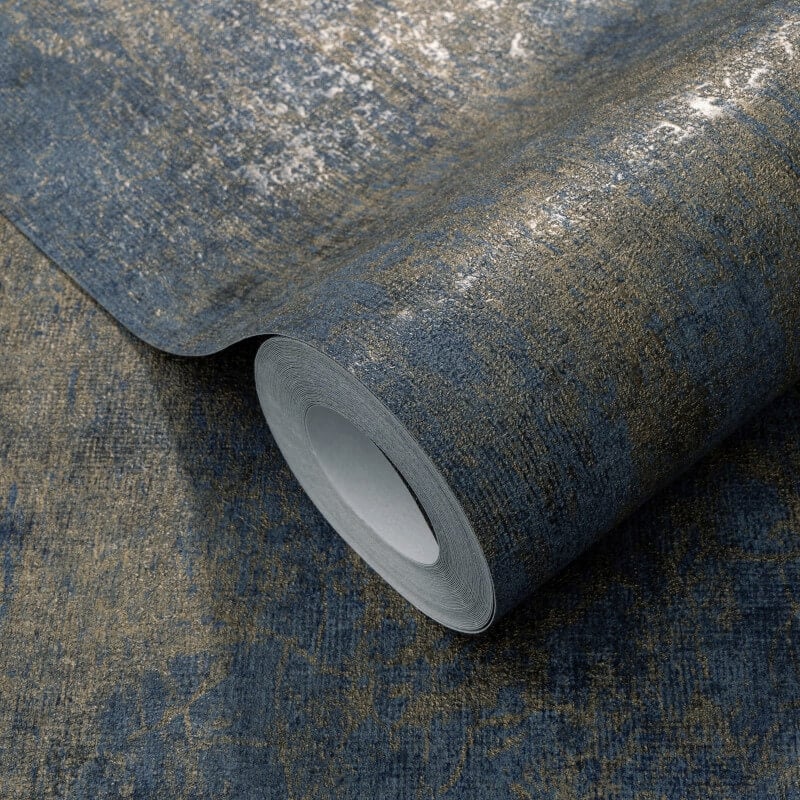 Concrete Texture Metallic Wallpaper - Blue/Gold - Elle Decoration - 10438 - 08Wallpaper199