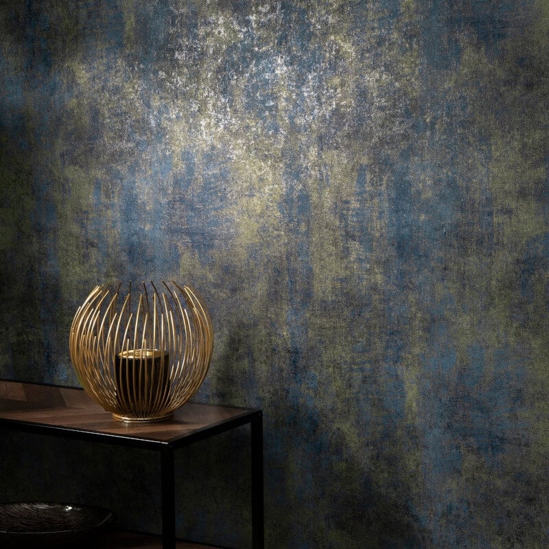 Concrete Texture Metallic Wallpaper - Blue/Gold - Elle Decoration - 10438 - 08Wallpaper199