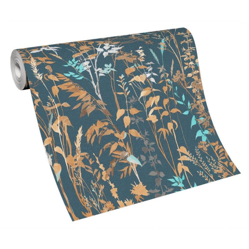 Cottage Leaf Meadow Wallpaper - Blue/Orange - Erismann - 10258 - 08Wallpaper199