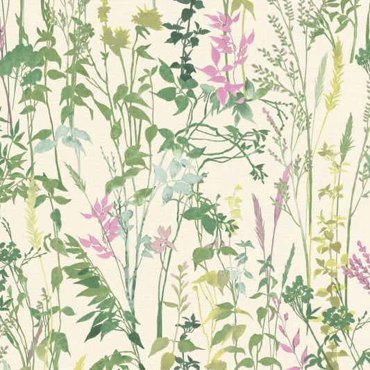 Cottage Leaf Meadow Wallpaper - Green/Pink - Erismann - 10258 - 05Wallpaper199