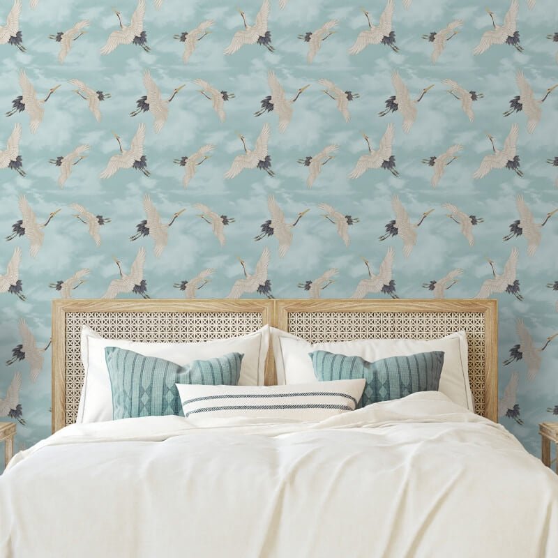 Cranes Metallic Wallpaper - Duck Egg - Catherine Lansfield - 206512Wallpaper199