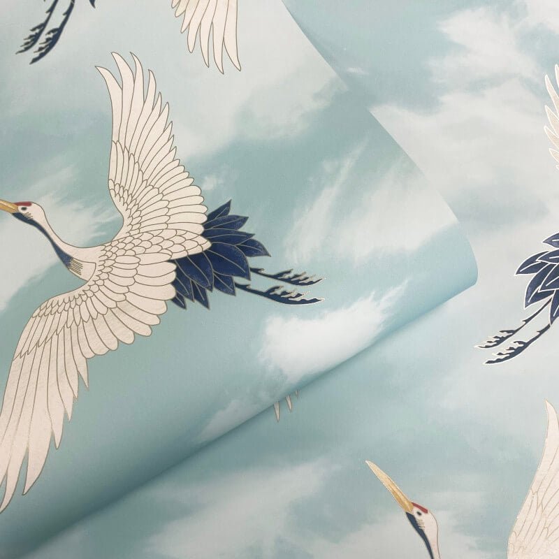 Cranes Metallic Wallpaper - Duck Egg - Catherine Lansfield - 206512Wallpaper199