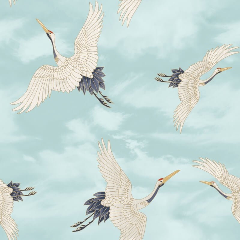 Cranes Metallic Wallpaper - Duck Egg - Catherine Lansfield - 206512Wallpaper199