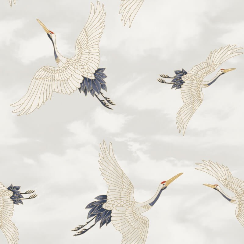 Cranes Metallic Wallpaper - White - Catherine Lansfield - 206511Wallpaper199