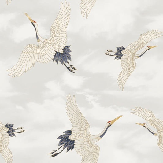 Cranes Metallic Wallpaper - White - Catherine Lansfield - 206511Wallpaper199