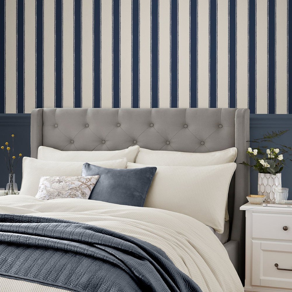 Denwick Stripe Wallpaper - Midnight Seapsray - Laura Ashley - 127404Wallpaper199