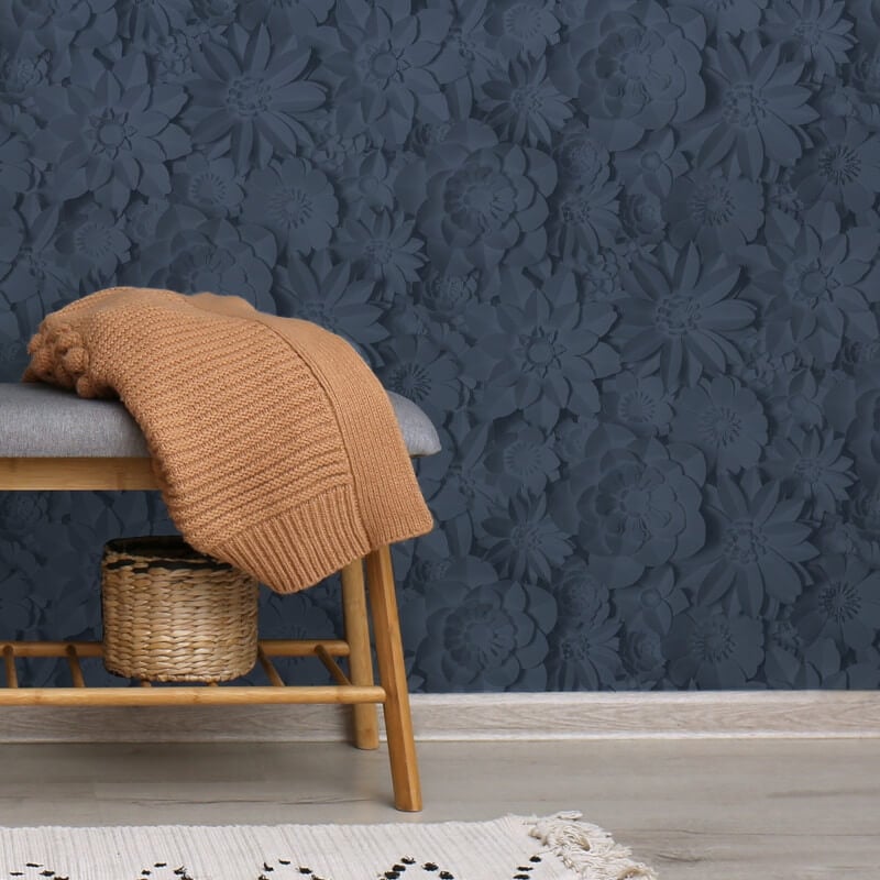Dimensions 3D Effect Floral Wallpaper - Blue - Fine Décor - FD42690Wallpaper199