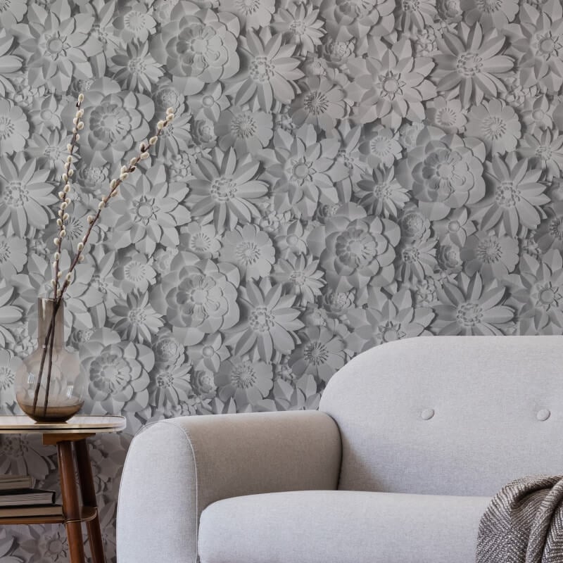 Dimensions 3D Effect Floral Wallpaper - Grey - Fine Décor - FD42691Wallpaper199
