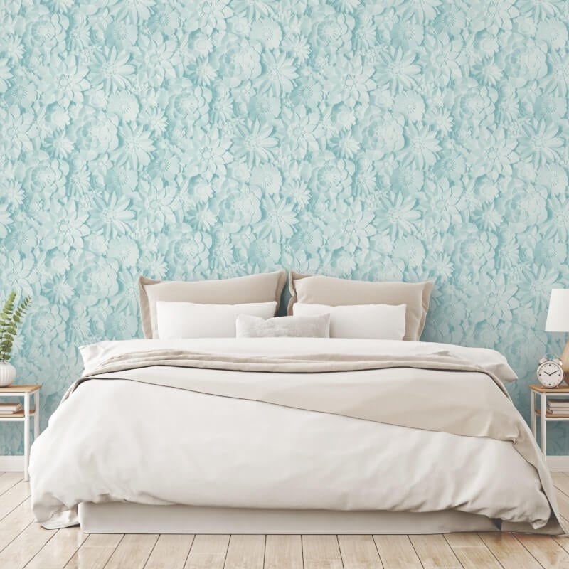 Dimensions 3D Effect Floral Wallpaper - Teal - Fine Décor - FD42598Wallpaper199