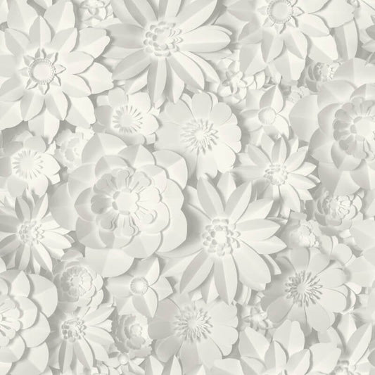 Dimensions 3D Effect Floral Wallpaper - White/Grey - Fine Décor - FD42554Wallpaper199