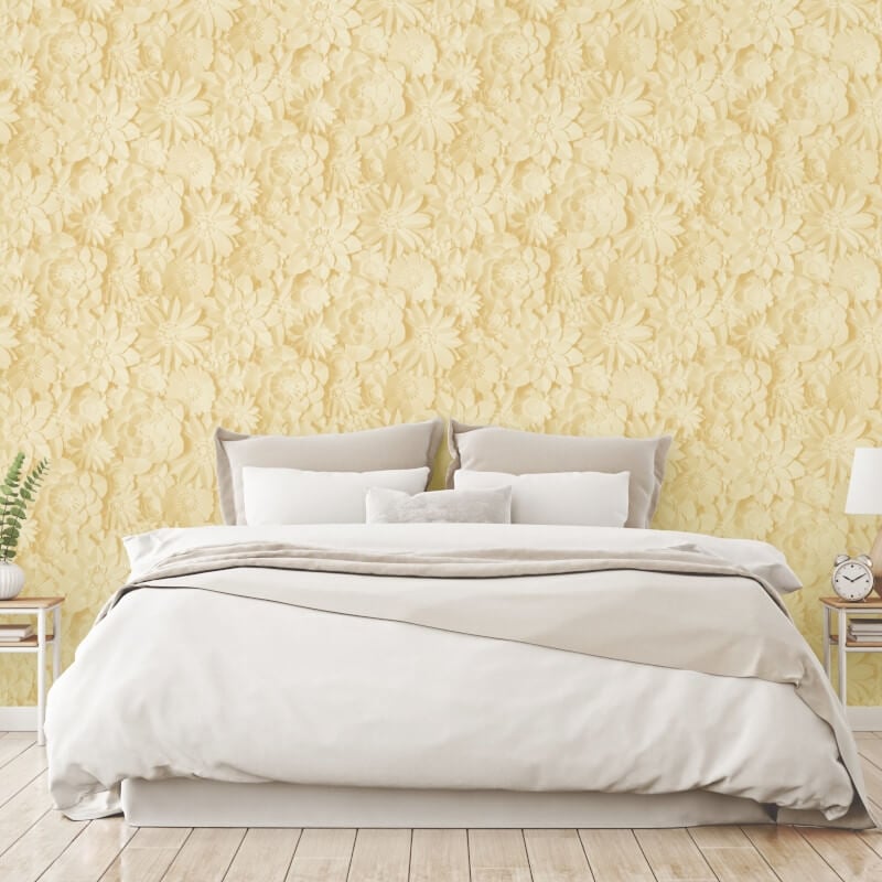 Dimensions 3D Effect Floral Wallpaper - Yellow/Mustard - Fine Décor - FD42597Wallpaper199