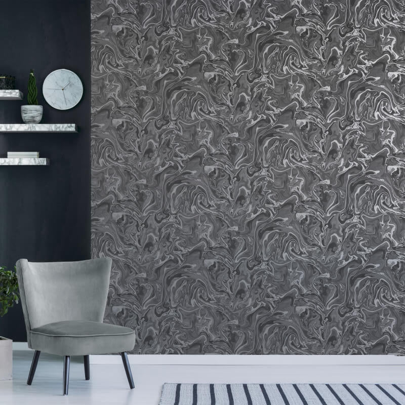 Distinctive Marble Metallic Wallpaper - Charcoal/Grey - Fine Décor - FD43057Wallpaper199