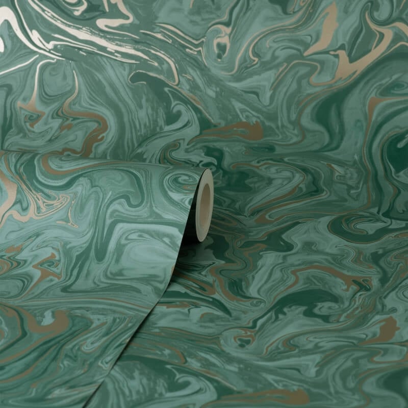Distinctive Marble Metallic Wallpaper - Emerald/Gold - Fine Décor - FD43058Wallpaper199