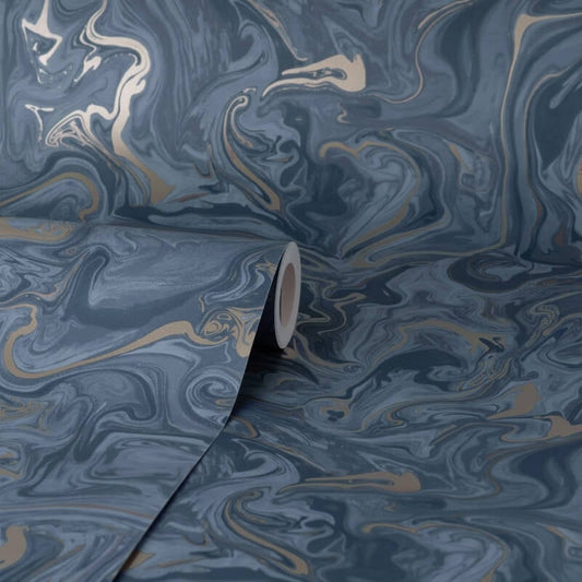 Distinctive Marble Metallic Wallpaper - Navy/Gold - Fine Décor - FD43055Wallpaper199