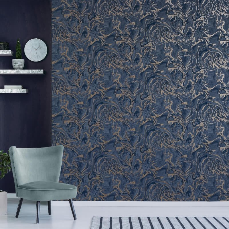 Distinctive Marble Metallic Wallpaper - Navy/Gold - Fine Décor - FD43055Wallpaper199