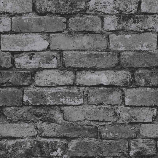 Distinctive Rustic Brick Wallpaper - Black/Grey/Silver - Fine Décor - FD31284Wallpaper199