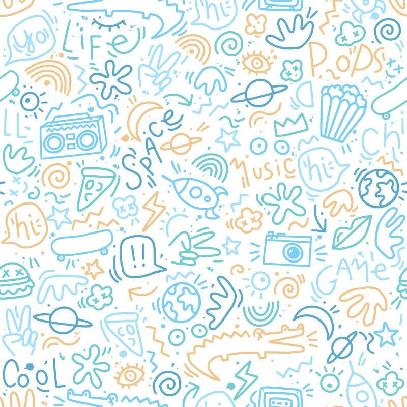 Doodle Metallic Wallpaper - Blue/Yellow - Muriva - M45701Wallpaper199