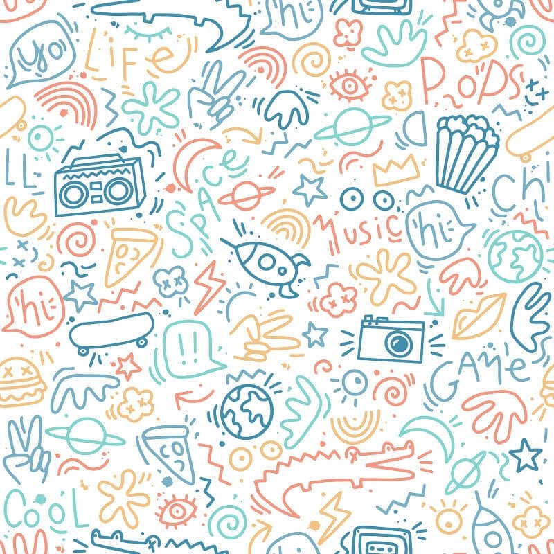 Doodle Metallic Wallpaper - Multi - Muriva - M45710Wallpaper199