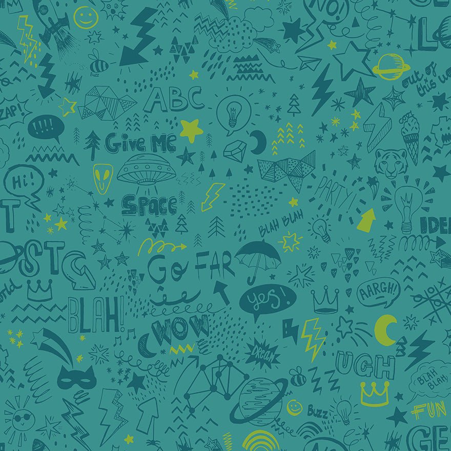 Doodle Wallpaper - Teal/Neon Yellow - Holden Décor - 13341Wallpaper199