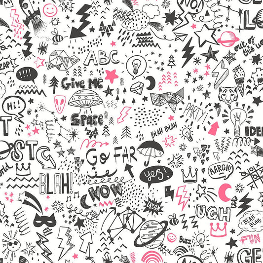 Doodle Wallpaper - White/Neon Pink - Holden Décor - 13340Wallpaper199