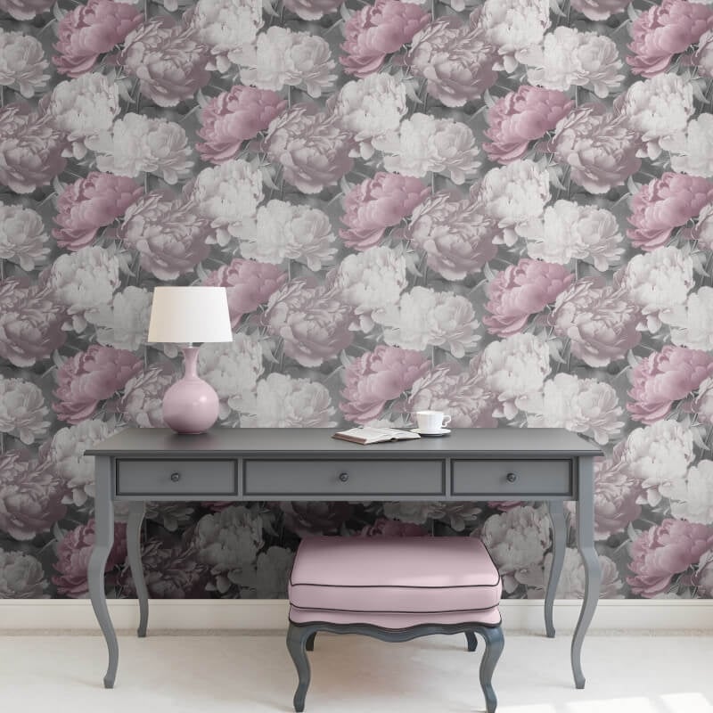 Doretta Floral Wallpaper - Grey/Pink - Muriva - 213301Wallpaper199