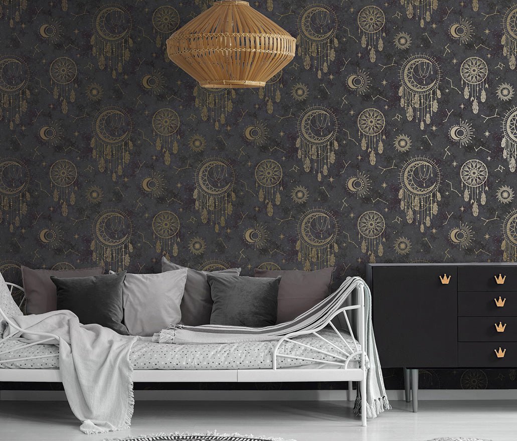 Dreamcatcher Wallpaper - Black/Gold - Holden Décor - 13330Wallpaper199