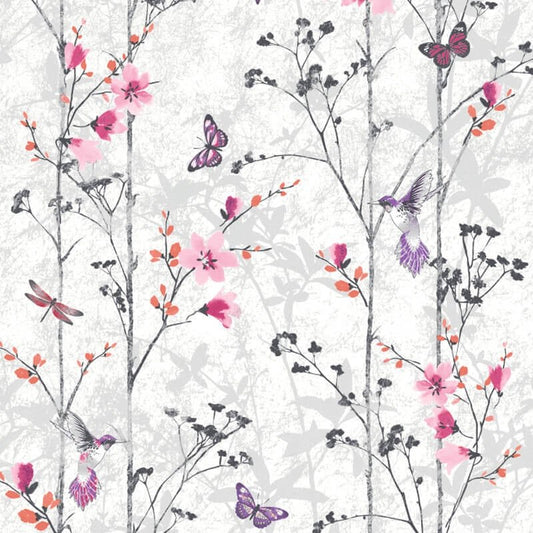 Eden Butterflies Wallpaper - Pink - Muriva - 102550Wallpaper199