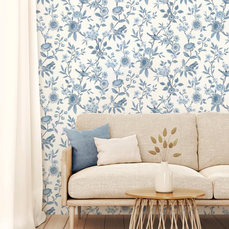 Eleanor Floral Birds Wallpaper - Blue - Fine Décor - FD43447Wallpaper199