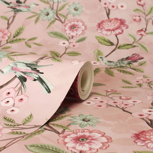 Eleanor Floral Birds Wallpaper - Pink - Fine Décor - FD43445Wallpaper199