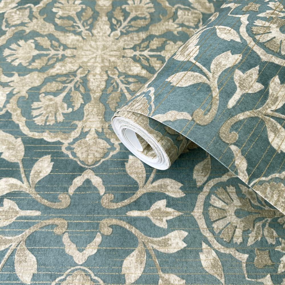Elegance Floral Stripe Wallpaper - Green / Beige - Galerie - DWP0353 - 05Wallpaper199