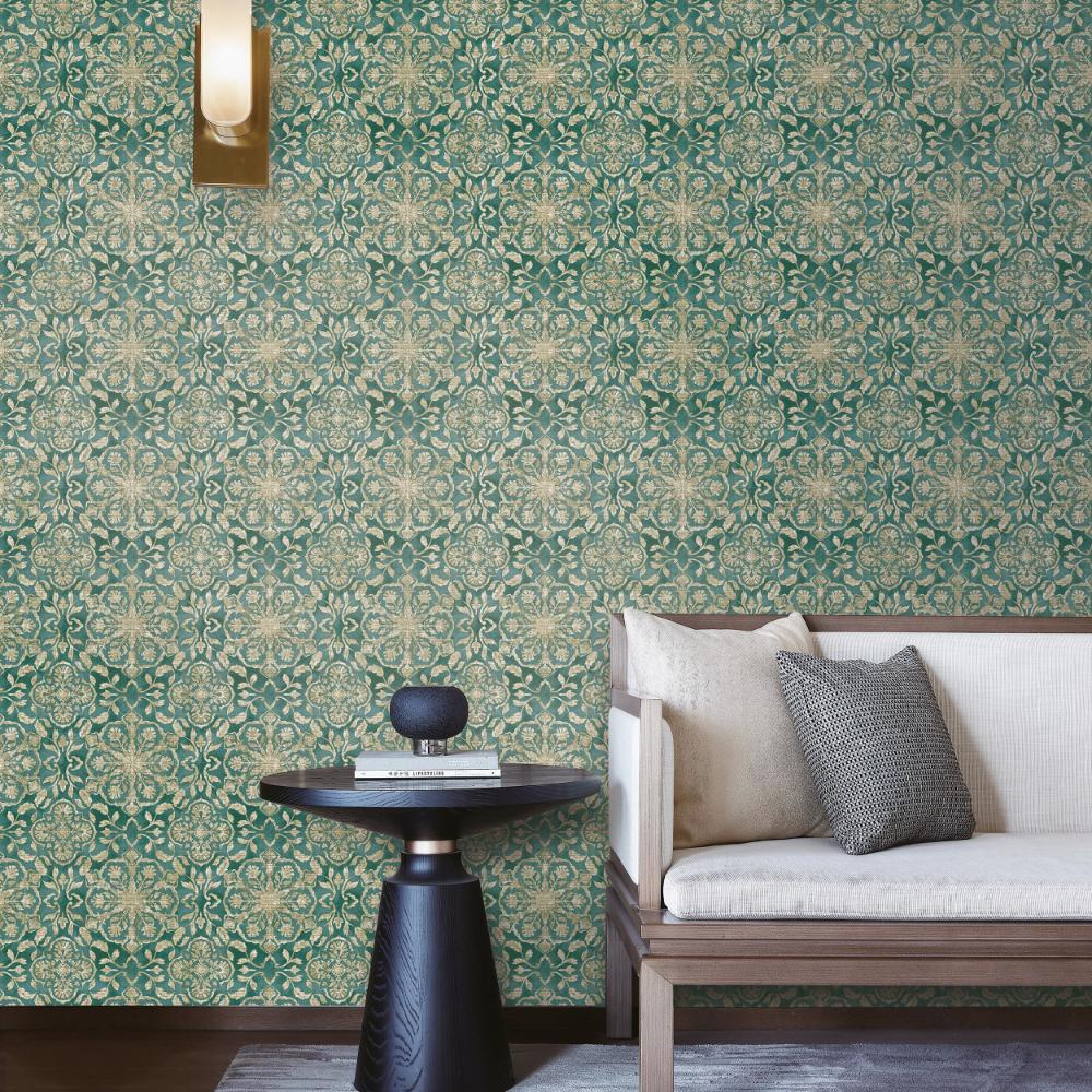 Elegance Floral Stripe Wallpaper - Green / Beige - Galerie - DWP0353 - 05Wallpaper199