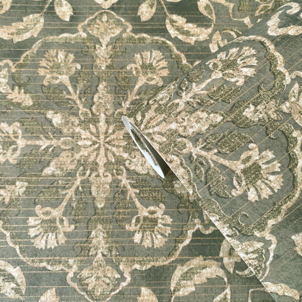Elegance Floral Stripe Wallpaper - Green - Galerie - DWP0353 - 01Wallpaper199