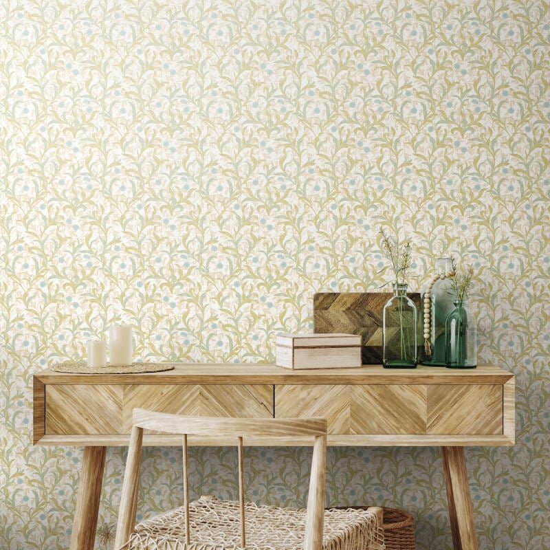 Elegance Floral Trail Wallpaper - Sky/Apple - Hoopla Walls - HWA1265WWallpaper199