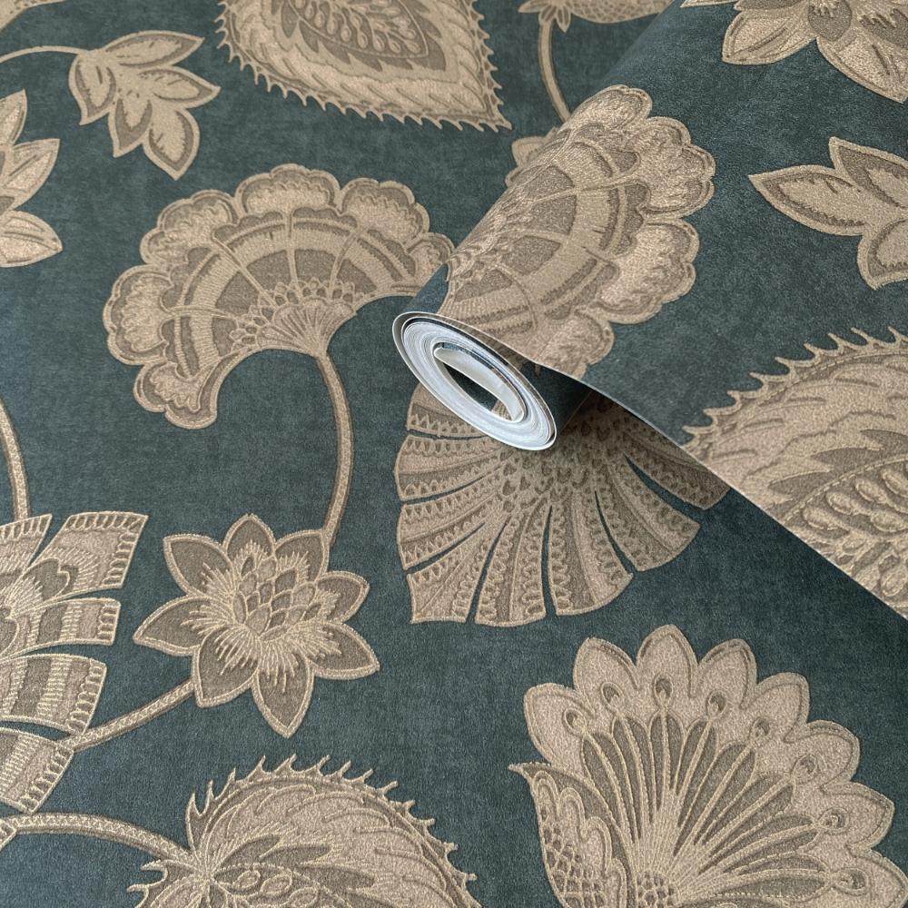 Elegance Flower Fan Wallpaper - Blue / Beige - Galerie - DWP0351 - 05Wallpaper199