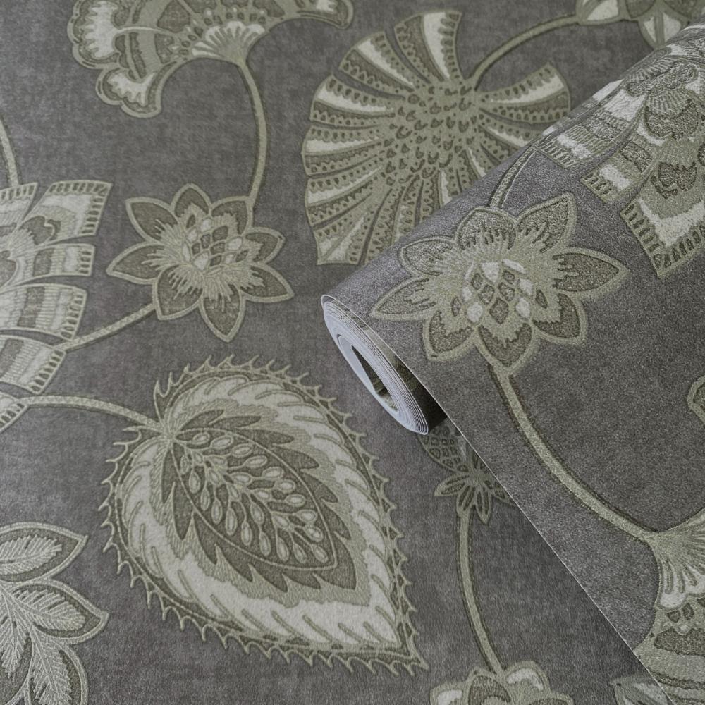 Elegance Flower Fan Wallpaper - Dark Silver Grey - Galerie - DWP0351 - 02Wallpaper199