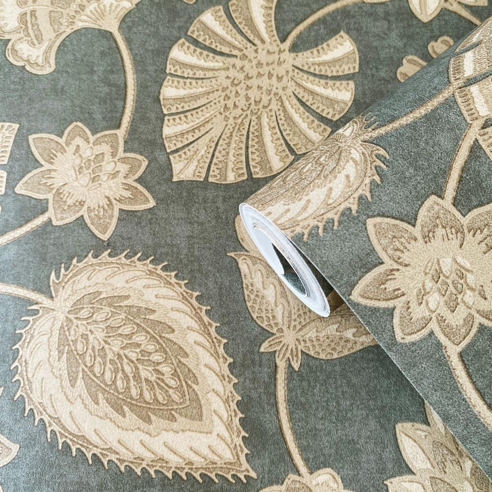 Elegance Flower Fan Wallpaper - Green / Beige - Galerie - DWP0351 - 01Wallpaper199