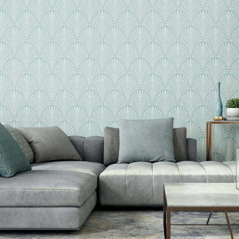 Elegance Leaf Fan Wallpaper - Duck Egg Blue - Hoopla Walls - HWA1030WWallpaper199