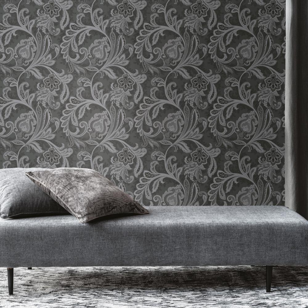 Elegance Paisley Wallpaper - Charcoal / Silver Grey - Galerie - DWP0355 - 05Wallpaper199